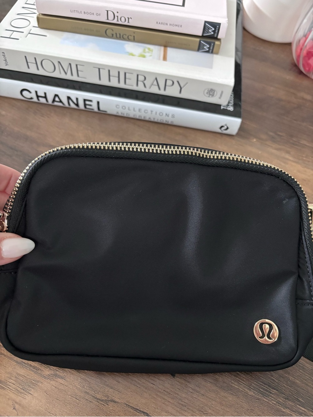 Lululemon Black Nylon Cosmetic Pouch with Gold Accents